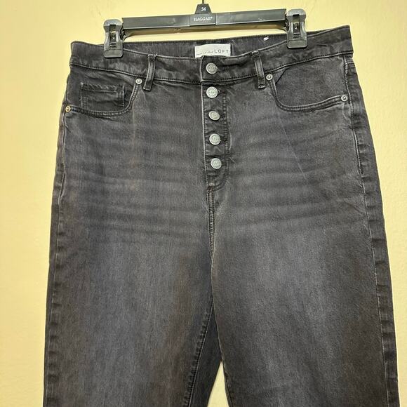 Loft Denim High Waist Sandal Flare Jeans Button Fly Raw Hem Womens Size 30 / 10 - Picture 4 of 8